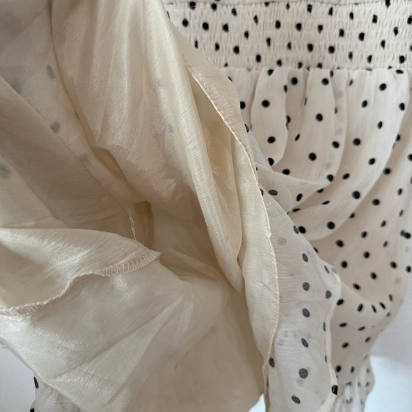 ShowPo PRETTY AS YOU MINI DRESS LONG SLEEVE SHIRRED WAIST IN OFF WHITE POLKA-DOT - Picture 3 of 8